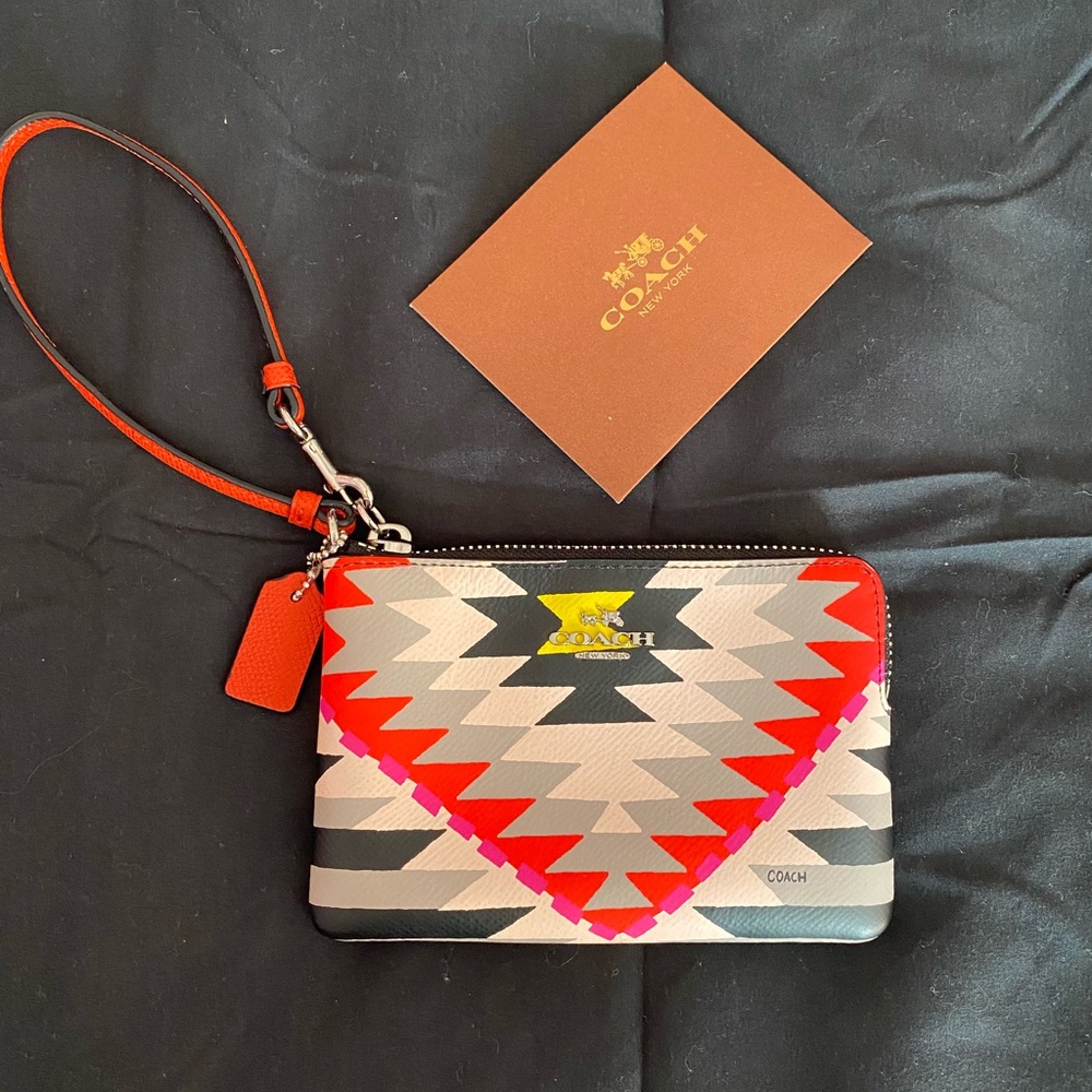 Coach vibrant patterned wristlet